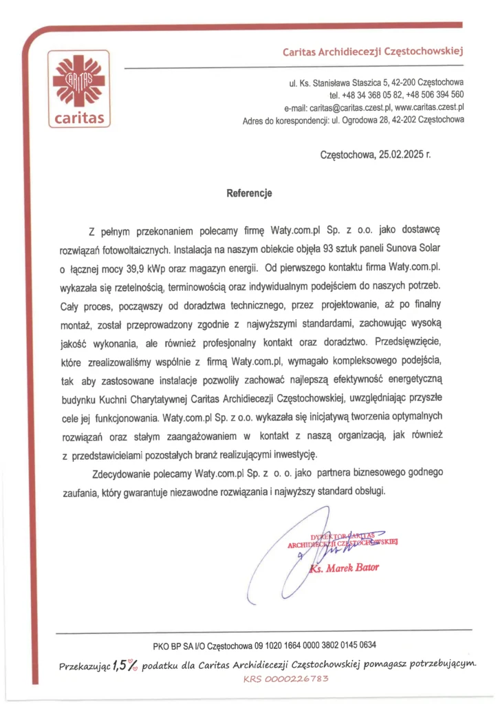 Referencje Caritas Archidiecezji Częstochowskiej